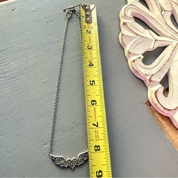 Lois Hill 925 Sterling Silver Toggle Chainlink Heart Angel-wing Pendant Necklace - Picture 5 of 8